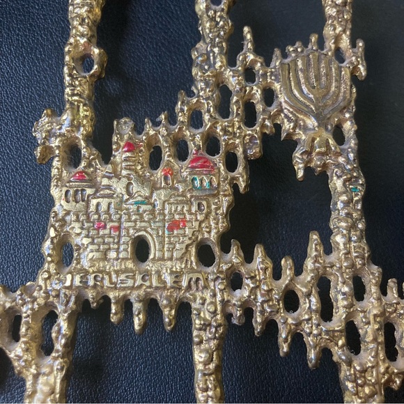 Holiday Mid Century Brutalist Foldable Brass Hanukkah Menorah 12 Tribes Jerusalem Images